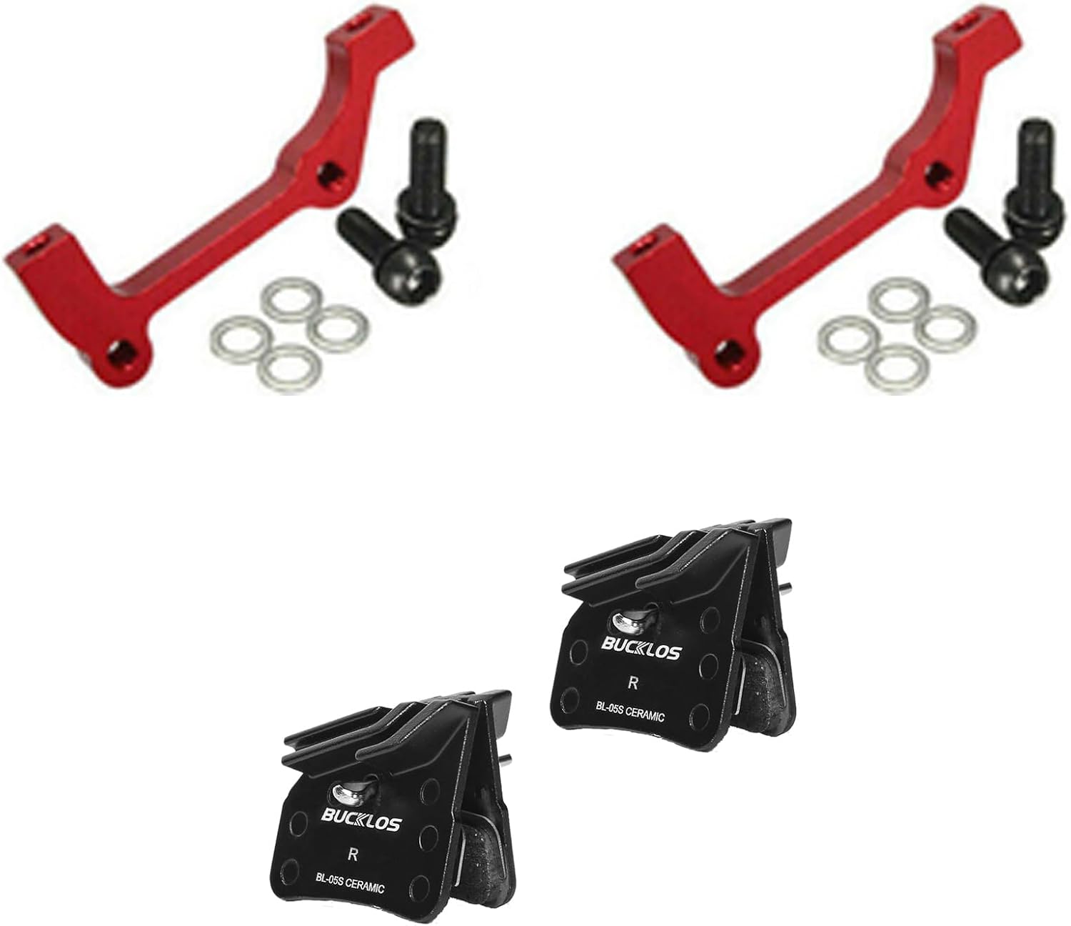 BUCKLOS is Rear 180mm Red Disc Brake Caliper Mount Adapter Gear Parts Accessories and 2 Pairs BL-05S Disc Brake Pads for Ceramic Shimano N03A N04C D02S D03S M9120 M8120 M7120…