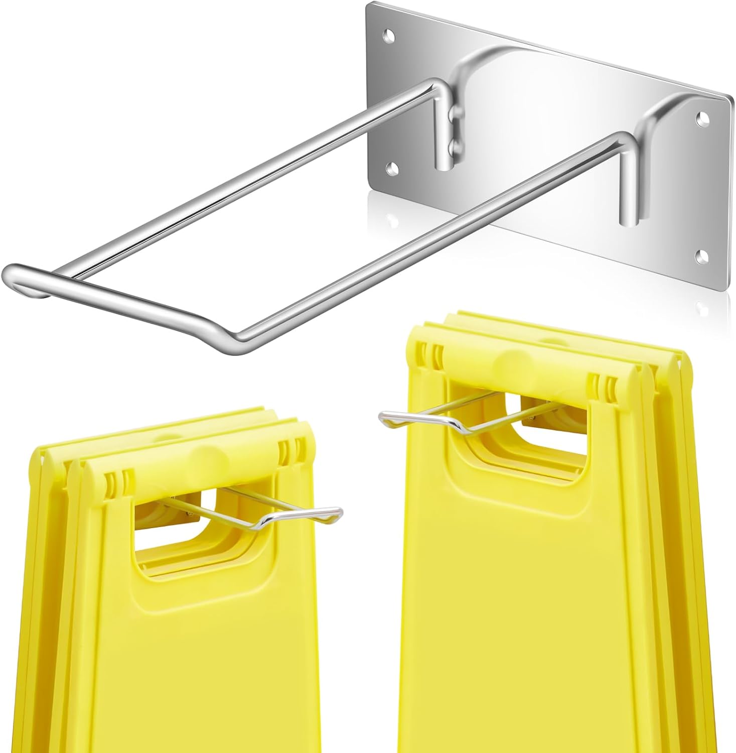 MorningRo 2 Pcs Floor Safety Caution Sign Hangers Wall Mount Wet Floor Sign Holder Stainless Steel Sturdy for Indoor Restaurant Office Market