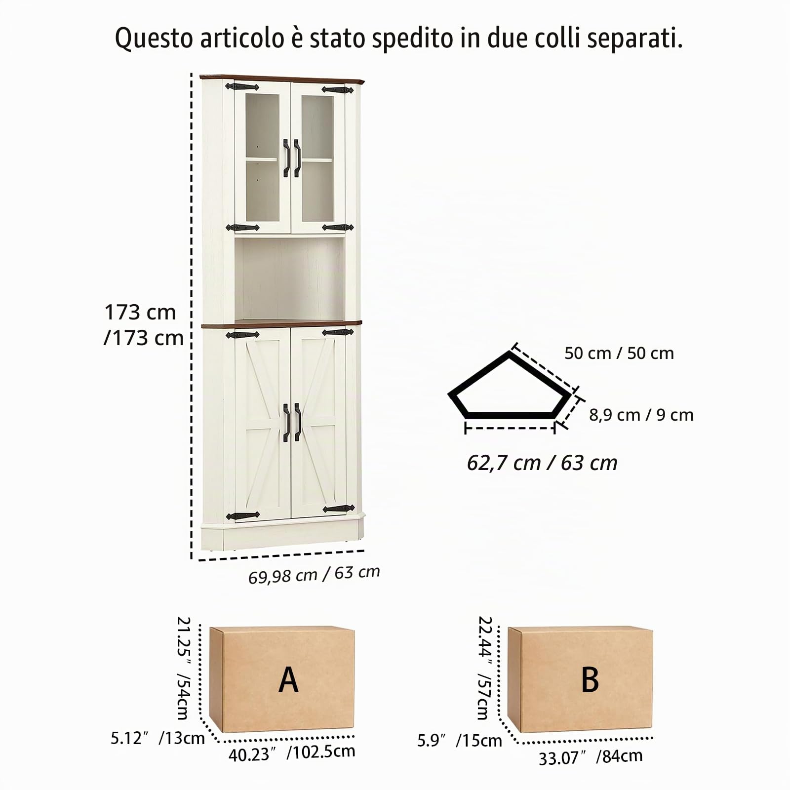 FOREST GRAVITY Mobile angolare alto Sottile Corner Cabinet Soggiorno Contenitore per la sala da pranzo Mobile Bagno Stretto con Cassetto Ripiani Regolabili 50 * 9 * 173 cm Bianco