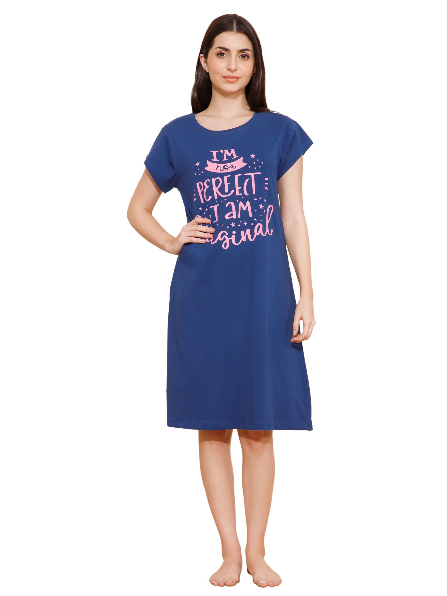 Mushy Mod Women's Cotton Chest Quote Print Knee Length Night Dress/Night Gown/Short Nighty - MM-3105