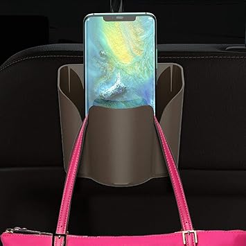 HOTKEI 1 Piece Multipurpose Portable Car Back Seat Hanging Trash Can Garbage Bin Storage Box Organizer for Small Items Coffee Cup Mobile Wallets Coins Cards Holder (Brown)