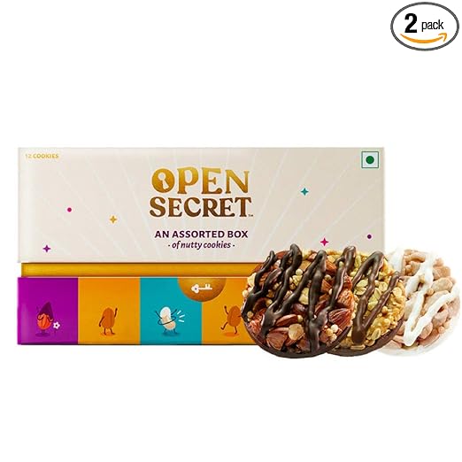 Open Secret Cookies |24 Assorted Chocolate & Dryfruit Nutty Cookies |2 Gift Boxes (12 Assorted Cookies) | Immunity Boosting Nuts|Healthy Food Hamper|Gift for Mom/Grandmother/Family