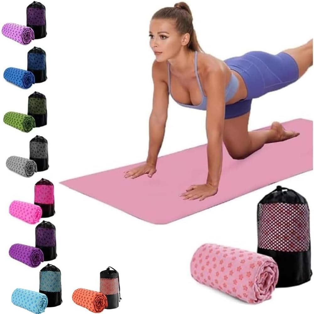 Oaygat Yoga Mat Towel Sweat Absorbent Yoga Mat Towel Quick-drying Hot Yoga Mat Cloth Non-slip Yoga Mat Towels 24" x72" Fitness Mat Towel with Mesh Carrying Bag for Bikram, Pilates, Gym Workout