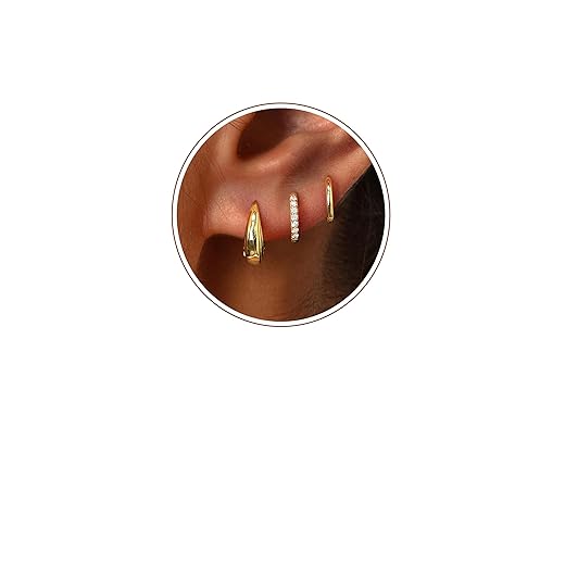 Poxtex Small Sterling Silver Huggie Hoop Earrings Set for Women, Hypoallergenic 14K Gold Plated Hoops Stacks for Multiple Piercings, Dainty Cute Mini Lightweight Cartilage Studs Trendy Jewelry Gift