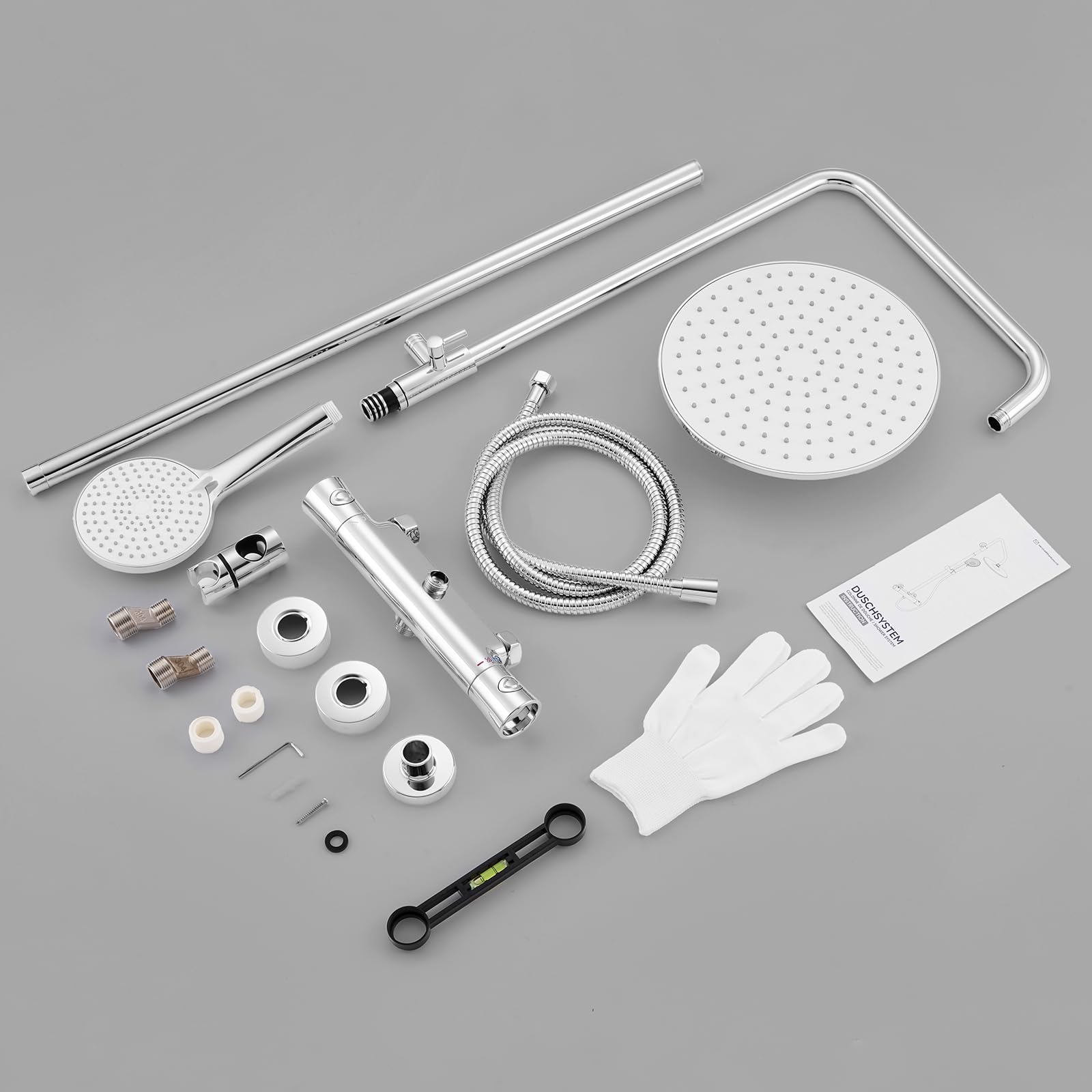 Auralum Colonna Doccia con Miscelatore Termostatico, Set Doccia con Soffione Doccia ∅25cm e Doccetta 3 Funzioni, Colonna Doccia con Asta Saliscendi Doccia Altezza Regolabile 102-125cm, Cromo