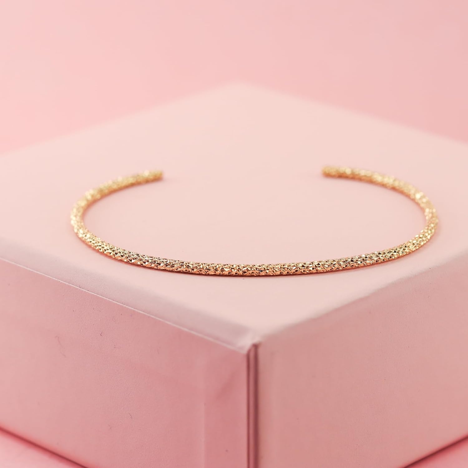 LOTUS STONE JEWELRY Sparkly Snake Cuff in 14K Gold Fill and Solid Sterling Silver, Handmade Gold Glitter Cuff Bracelet, Stardust Bangle - Small Cuff for Women