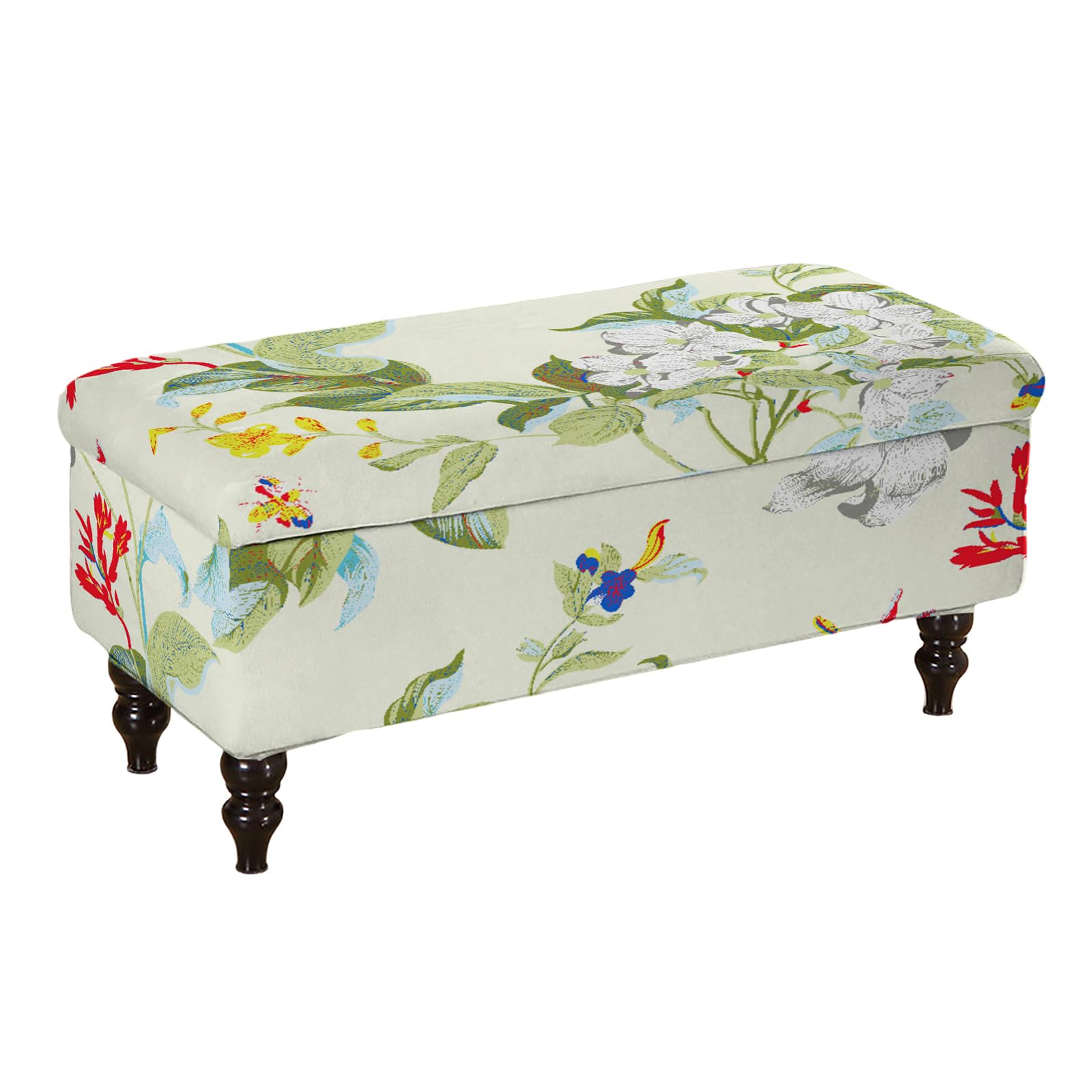 KRFOONN Rectangle Ottoman Covers Stretch Folding Storage Ottoman Bench Cover Printed Storage Footstool Covers Footrest Stool Slipcover Furniture
