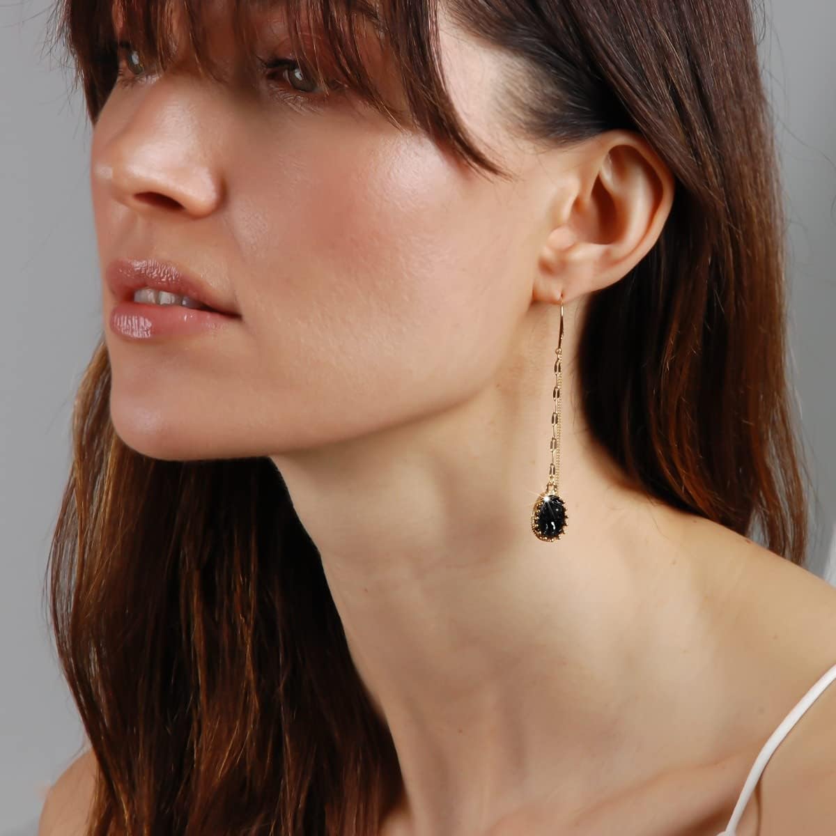 Simulated Druzy Threader Earrings for Women - Gold, Silver, or Rose Gold Tone Long Chain Earrings with Boho Created Geode Stone - Image 2