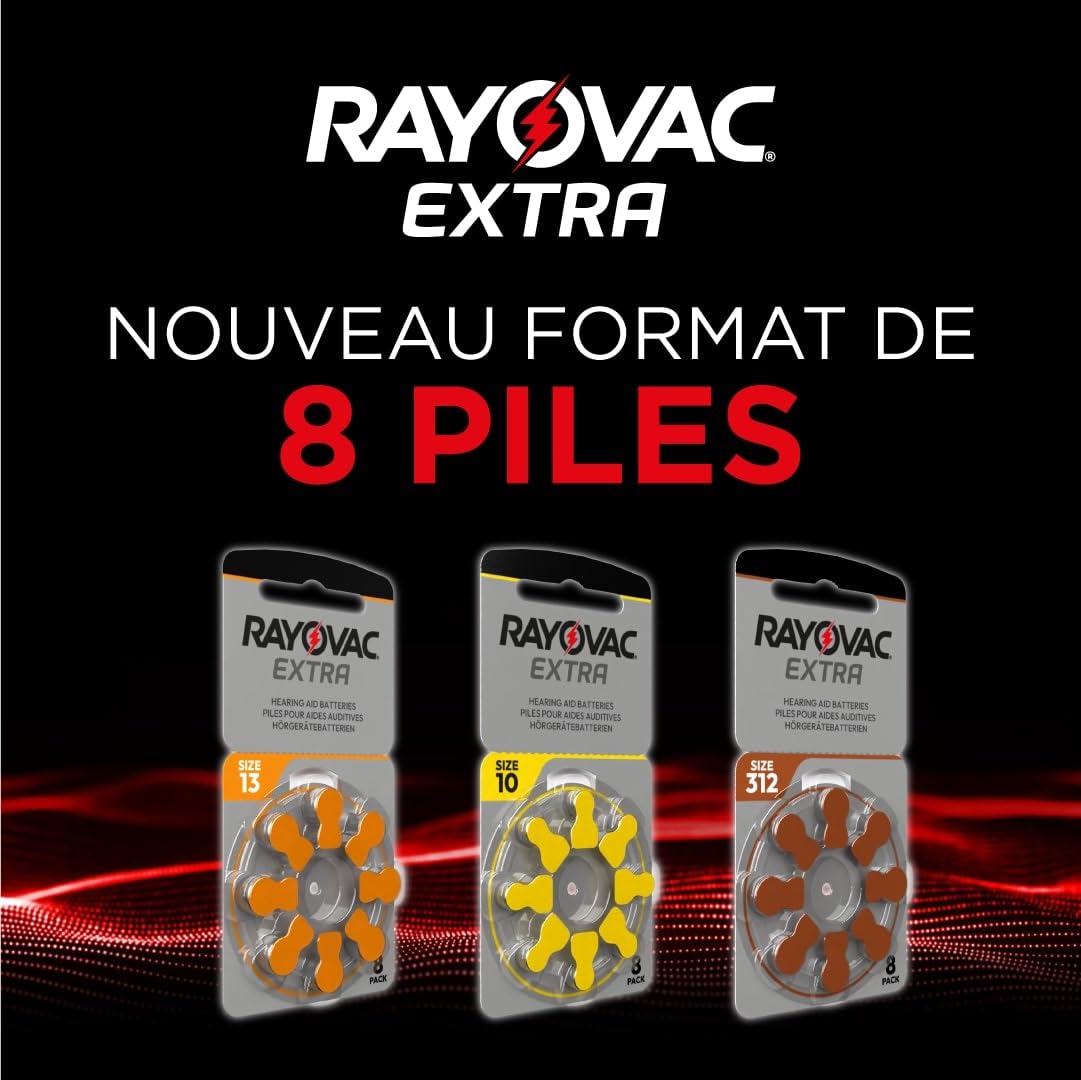 120 Piles pour appareils auditifs Rayovac Extra modèle 312, Longue durée, compatibilité Universelle, sans Mercure (15 blisters de 8 Piles)