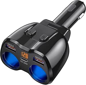 Otium Cigarette Lighter Socket Expansion PD20W PD20W Rapid Charging, USB Dual QC3.0 Ports, High Speed Car Charger, 180 W, 2 Sockets, Independent Switch, Cigarette Lighter Socket, 12V/24V Car, LED asin的图片