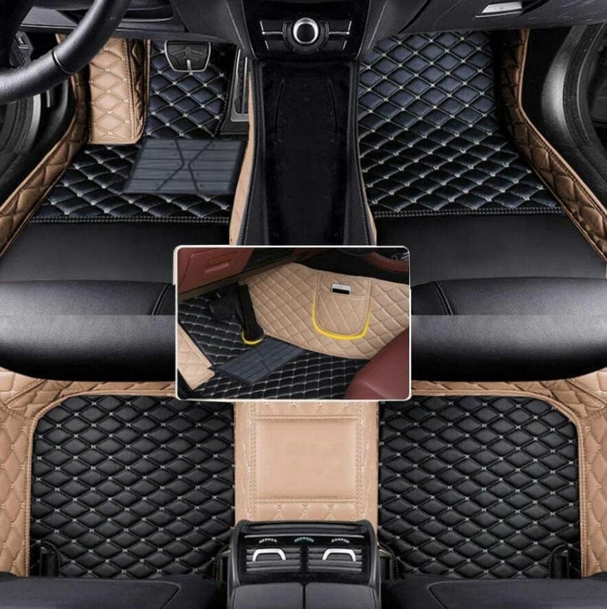 Custom Fit Full Leather Automotive Floor Mats - Upgrade Your Car's Interior with Vehicle-Specific Floor Liners - Perfect for Cars, Trucks, SUVs - Premium Car Accessories (Beige/Black)