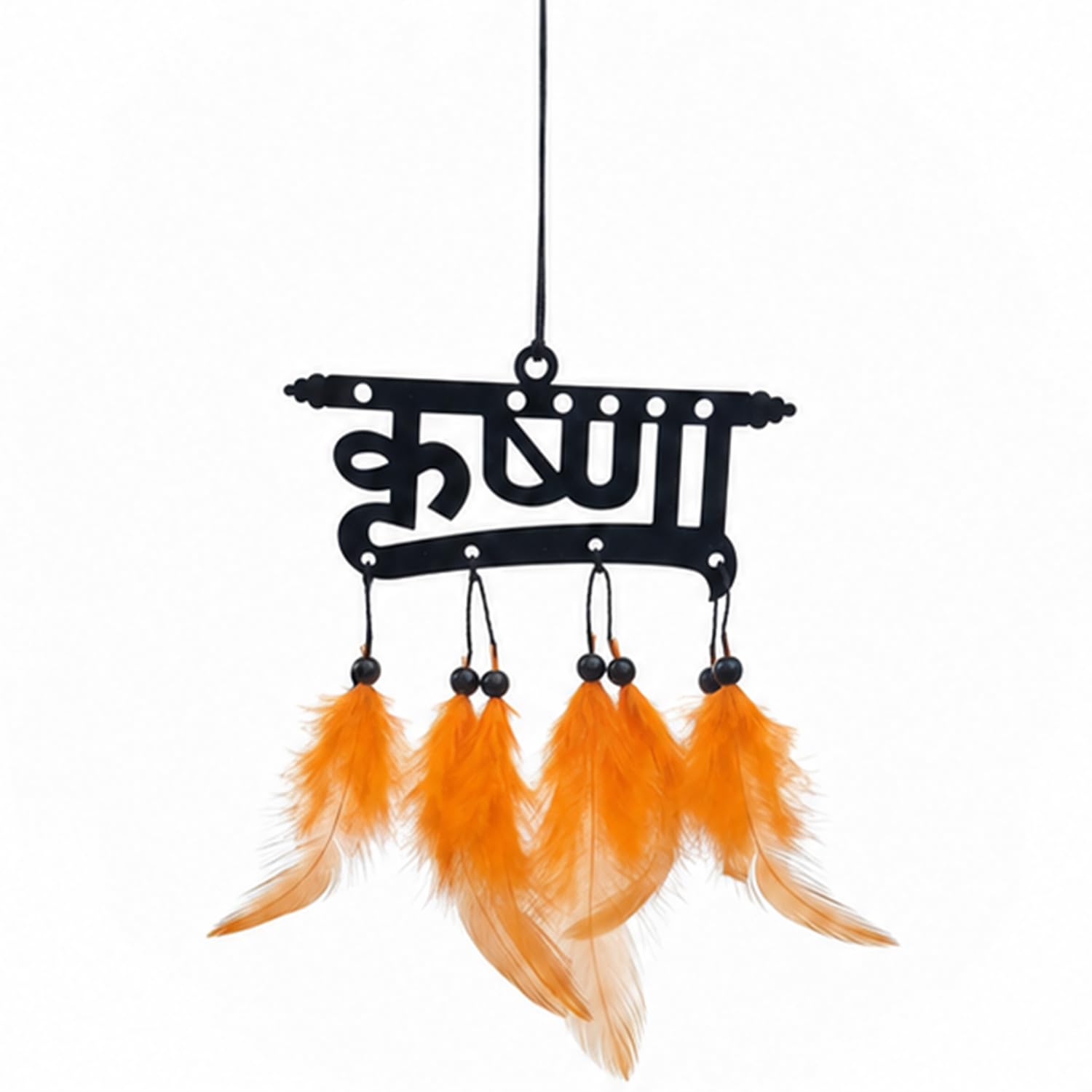 Shree Krishna Car Hanging Decor with Orange Feathers for Rear View Mirror | Krishna Car Decor | Car Rear View Mirror Hanging-image-48