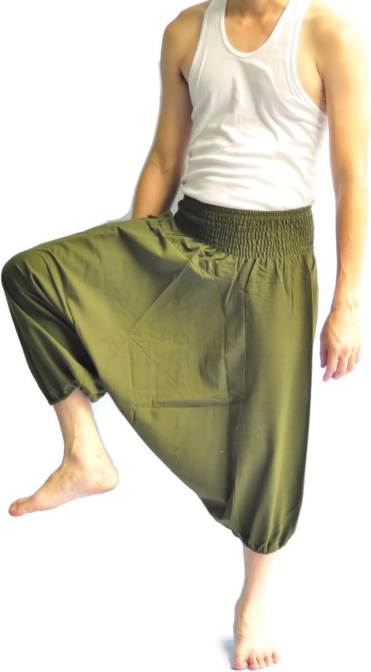 Mens Baggy Yoga Hippie Boho Aladdin Alibaba Harem Pants Green Shorts