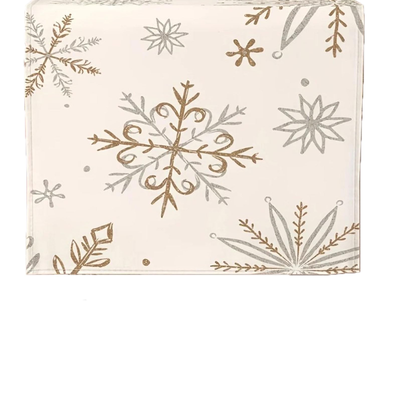 Christmas Winter Table Runner with Elegant Snowflake Decorations in White and Gold for Home Decoration Table Cloth Winter Runner Cloth