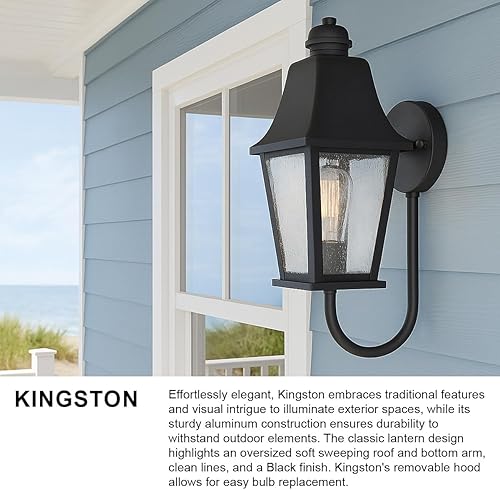 Miniatura 4 de Hinkley Kingston - Farol grande de montaje en pared para exteriores, 2 luces, tradicional, aluminio, vidrio transparente con acabado negro