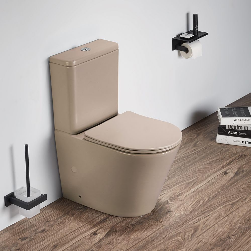 Milano Sand Elements Round Close Coupled Toilet Wc Soft Close Seat