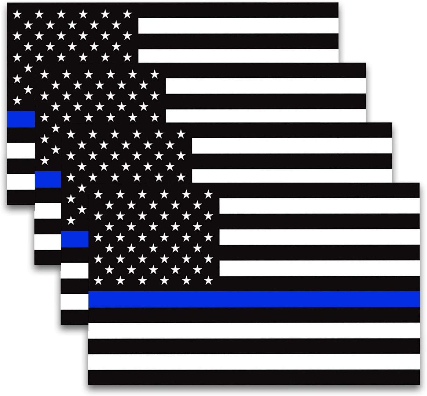 BOKA 4 Pack Thin Blue Line Sticker Decal, 3x5in Subdued American Flag Sticker Decal for Car Trucks, USA Flag Bumper Sticker, Support Police Law Enforcement, Non Fade, Reusable(2 Magnet&2 Vinyl)