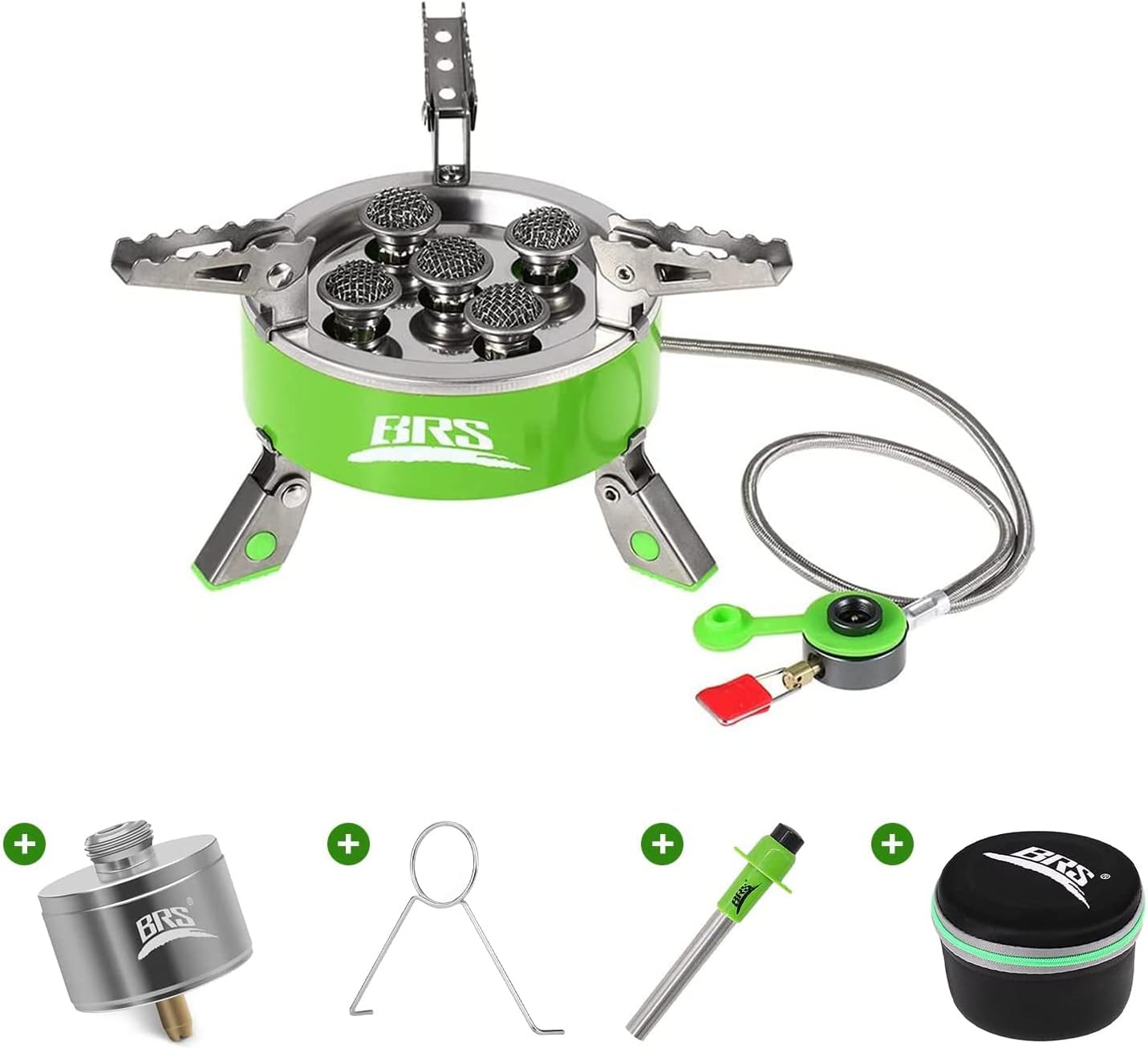 BRS 7000W Camping Stove, Portable Backpacking Propane Butane Powerful Outdoor 5 Burners Windproof Gas Stove for Outdoor Hiking Picnic Kitchen Emergency Stove (7000W)