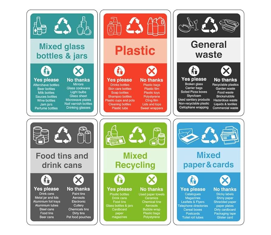 amazon-com-safety-first-display-ltd-recycling-signs-complete-pack-of-6-essential-for-recycling-bins-1-2mm-rigid-plastic-for-indoor-outdoor-usage-300mm-x-200mm-viewing-distance-within-7m-red-industrial