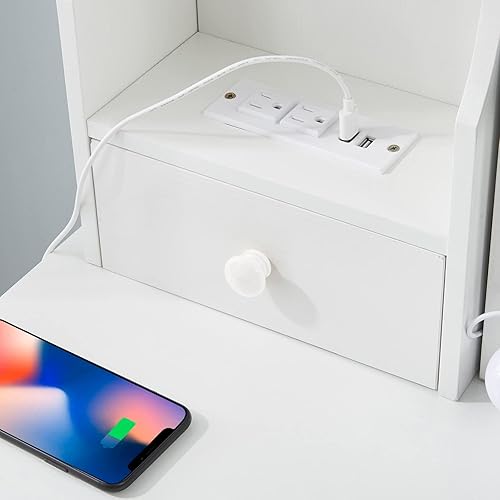 Miniatura 4 de Juego de tocador de maquillaje, tira de alimentación y cajones de almacenamiento, mesa de tocador de 32.7 pulgadas de ancho con espejo y luz, 3