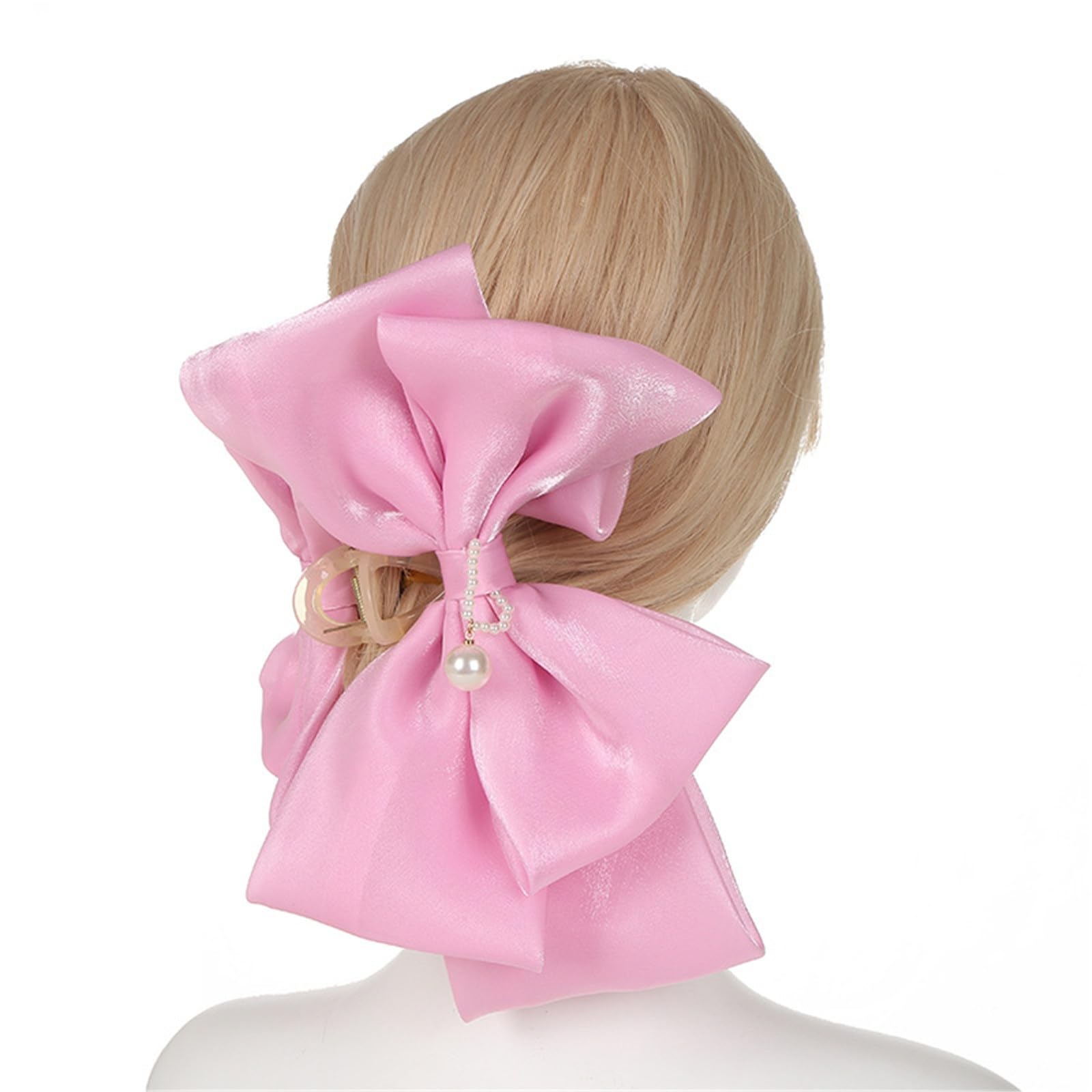 Pinzas Para el pelo con lazo Grande Clip de pelo con lazo gasa, tiburón, tocado, pinzas for el cola caballo para Mujeres Niñas(Rosado)