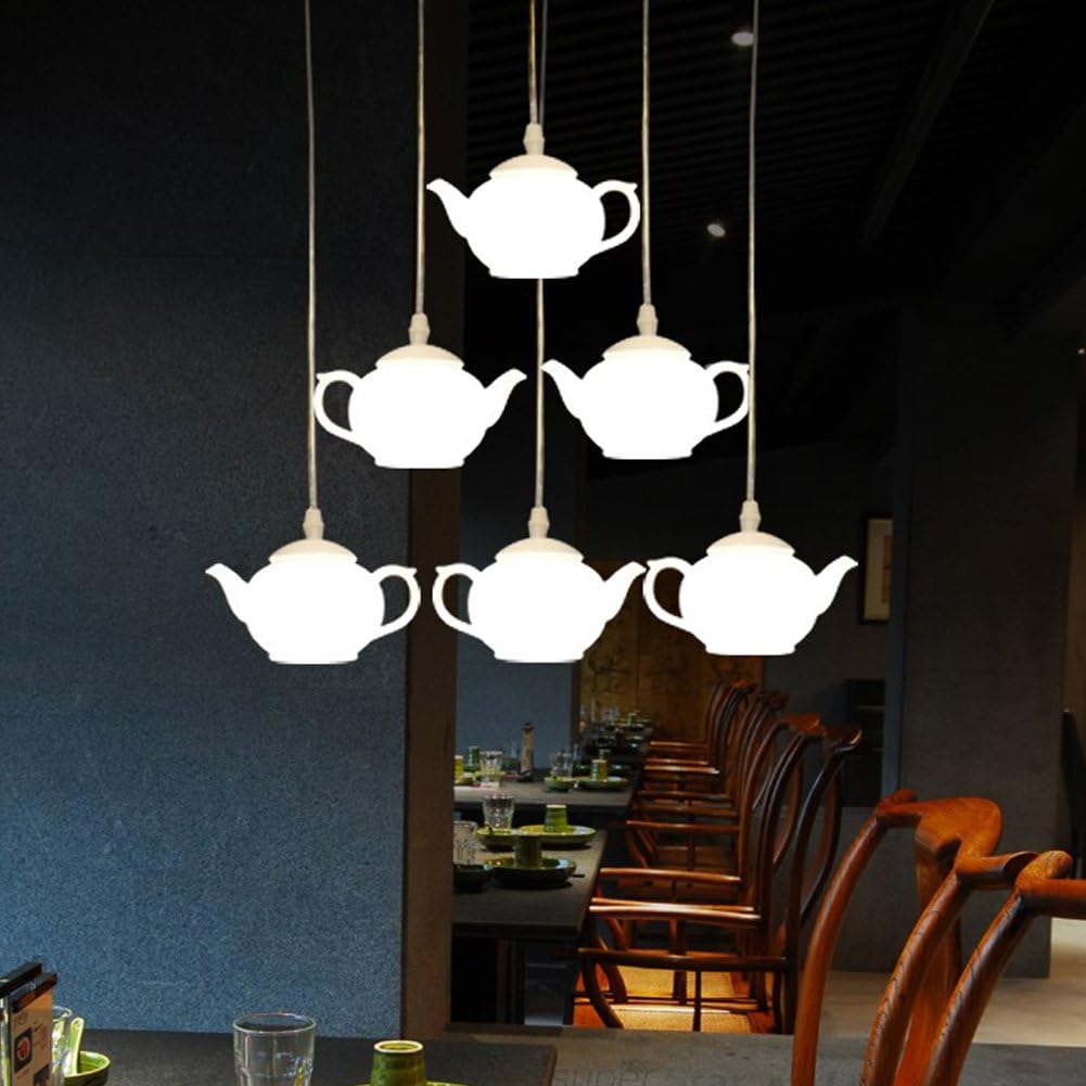Modern Nordic Teapot LED Chandelier Acrylic Tea Cup Pendant Light Lamps Fixtures for Restaurant Dining Room Store Door Bar Tea Shop Decoration (White Light 1 Light)