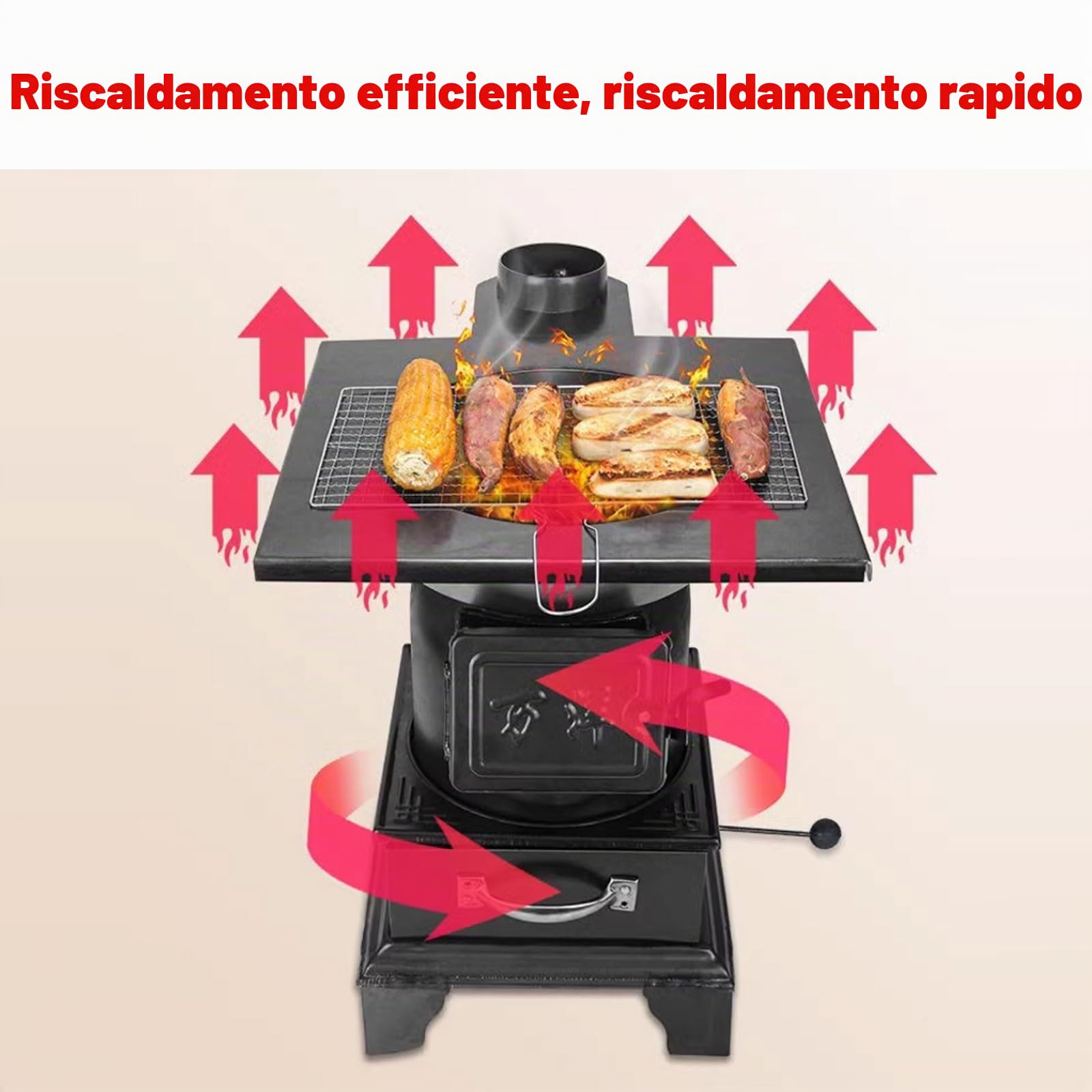 Stufa a Pellet E Legna Portatile - Grande Scatola Grigia, Piccola Ghisa per Interni, Esterni, Picnic Escursionistico, Caccia