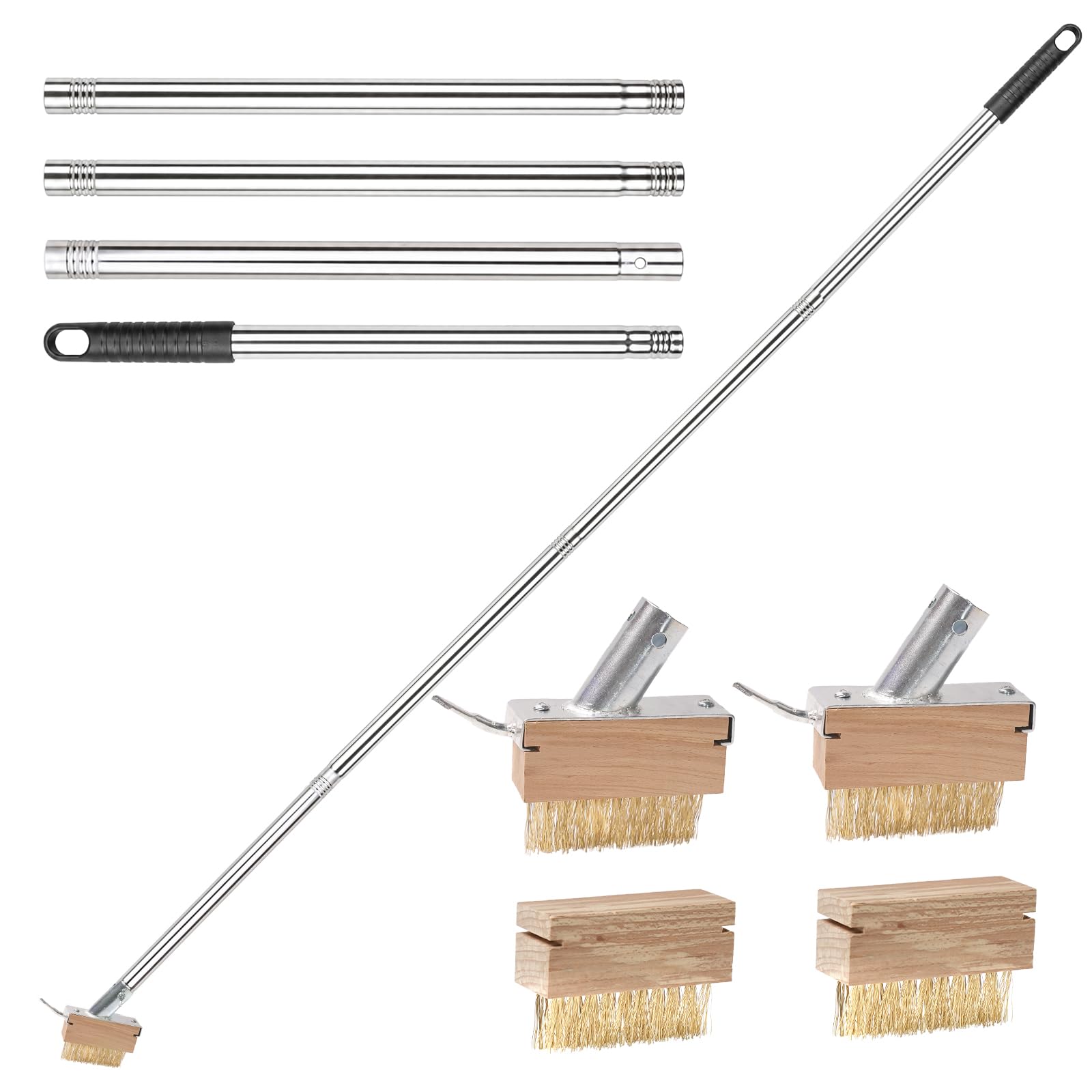 TQIOQIY Weed Remover Tool 4 Connectable Handles, Crack Weeder Crevice Weeding Tool for Pavers, Heavy Duty Wire Bristle Brush Moss Remover Concrete Patio Driveway Sidewalk Roof