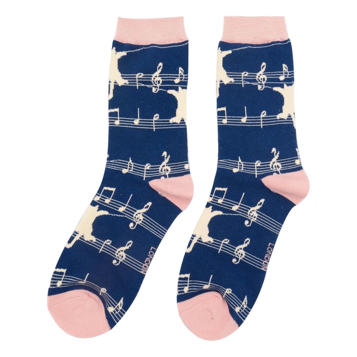 Kitty Cat on Music Stave Navy Womens Socks