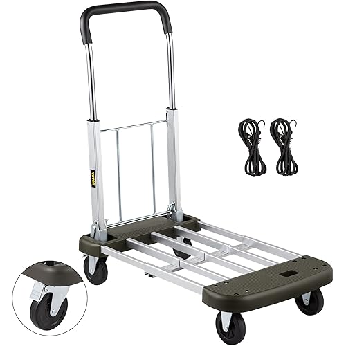 VEVOR Platform Truck Foldable,Compact Push Cart Adjustable Length, Aluminum Folding Cart Telescoping Handle with 4 Wheels ,330 LBS Capacity