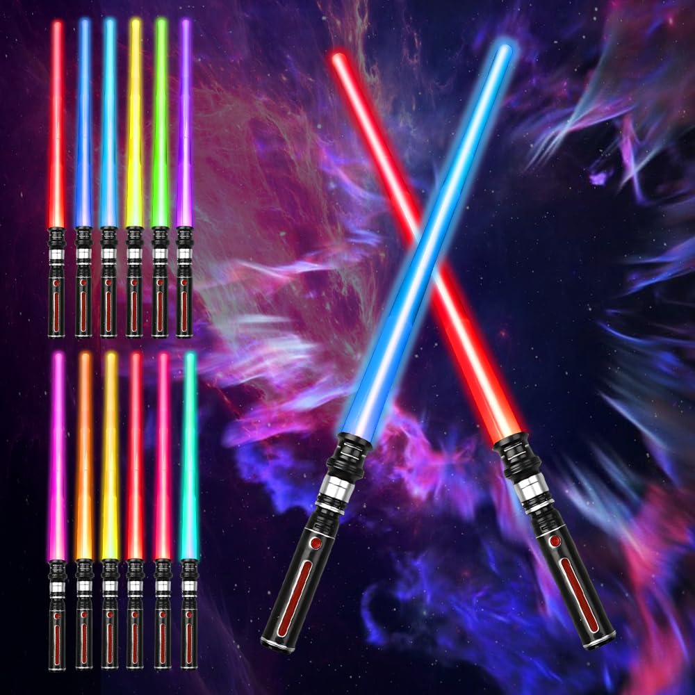 Spada Laser 2 Pezzi 2 In 1 Giocattolo – Lightsaber Telescopica Con 15 Colori LED E Effetti Sonori, Per Bambini E Adulti, Cosplay Halloween