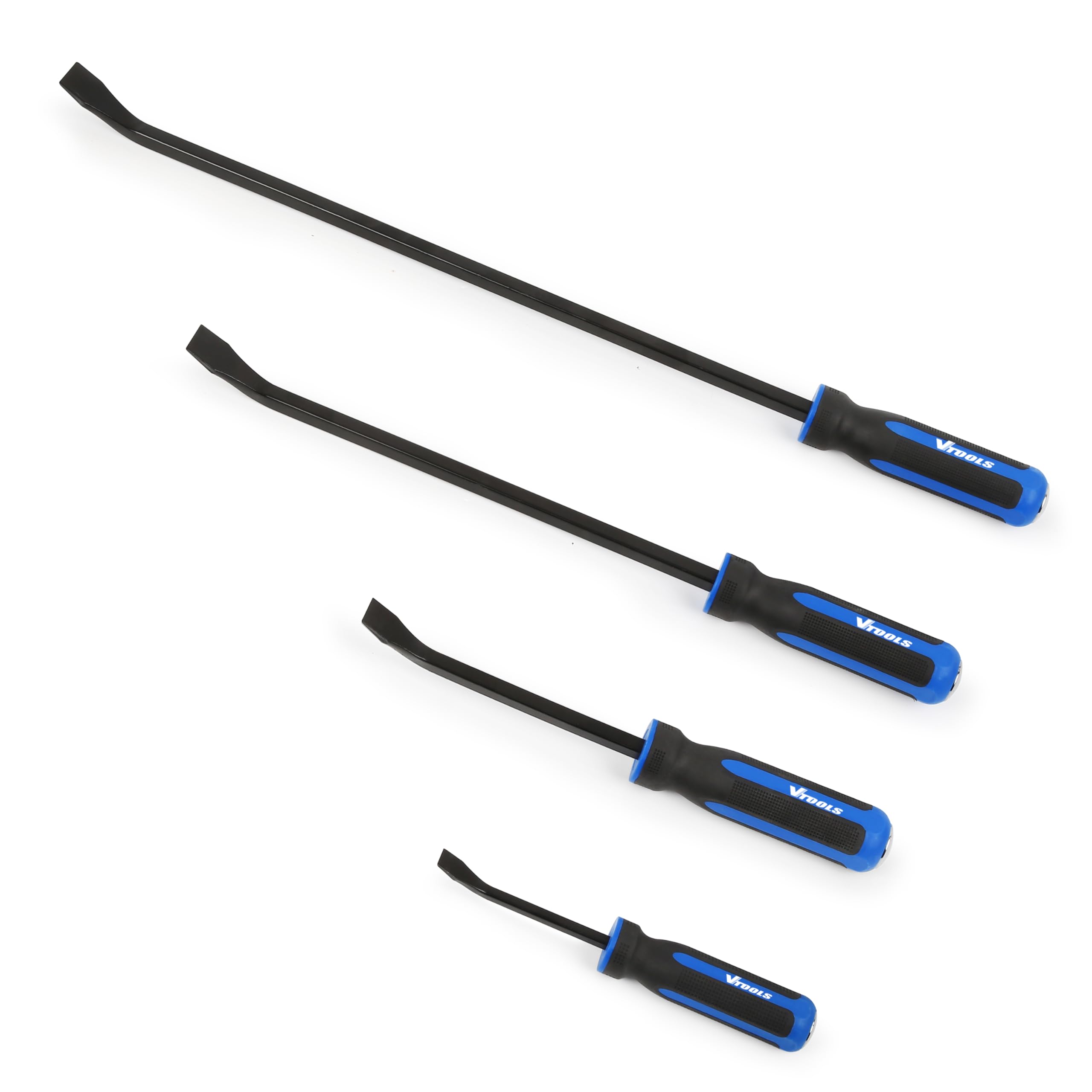 VTOOLS 4 Pcs Pry Bar Set, 200/300/450/600mm, Heavy-Duty Carbon Steel, Black Finish, Ergonomic PP+TPR Handle, Professional Leveraging and Prying Tools for Mechanics and DIY,VT2259