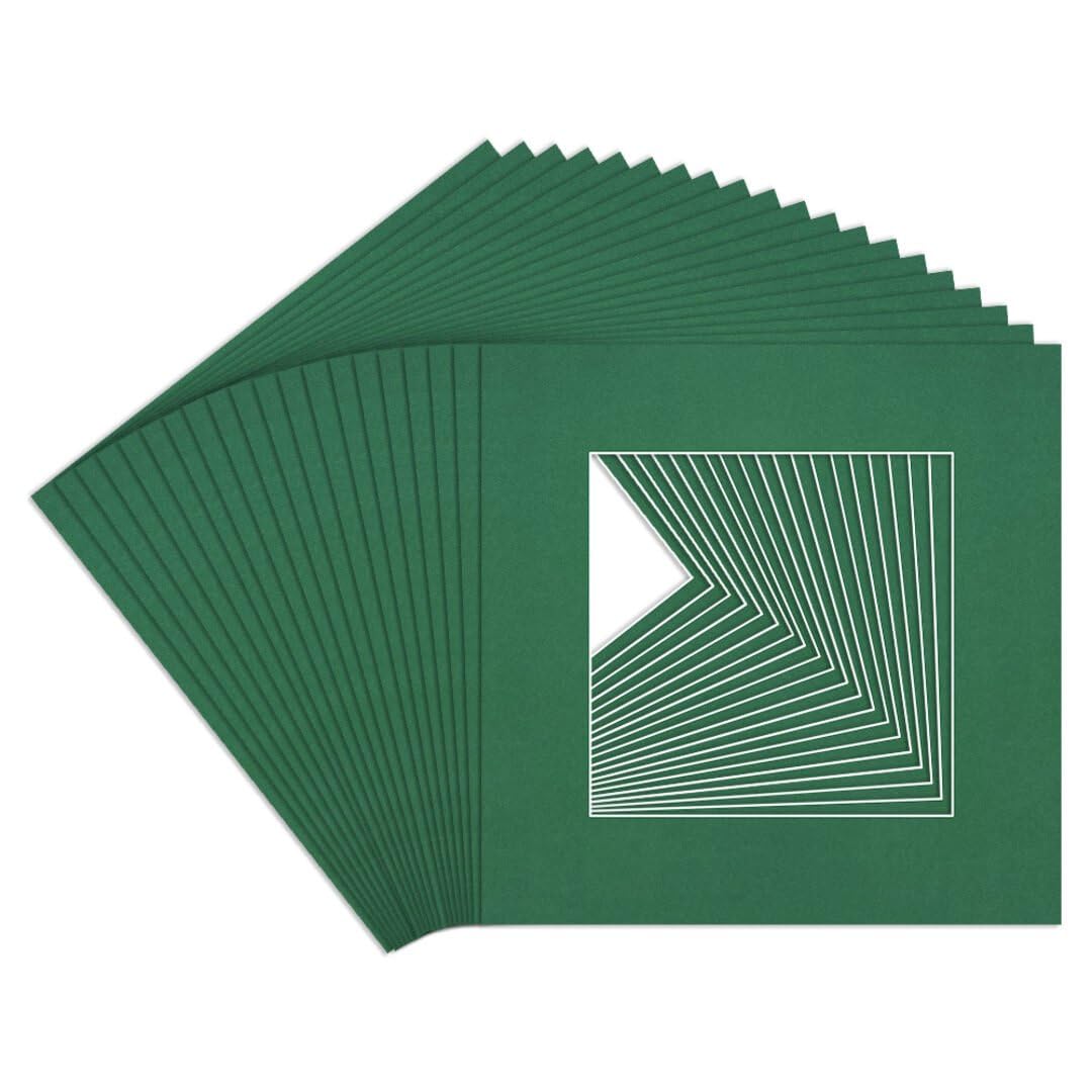 Procut Global 8x8" Emerald Picture Mounts to Fit 5x5" Aperture - Precision Cut Cardboard Photo Mount - Ideal for Frames, Prints, Artwork & Certificates - Sizes & Colours Available - 20 Pack