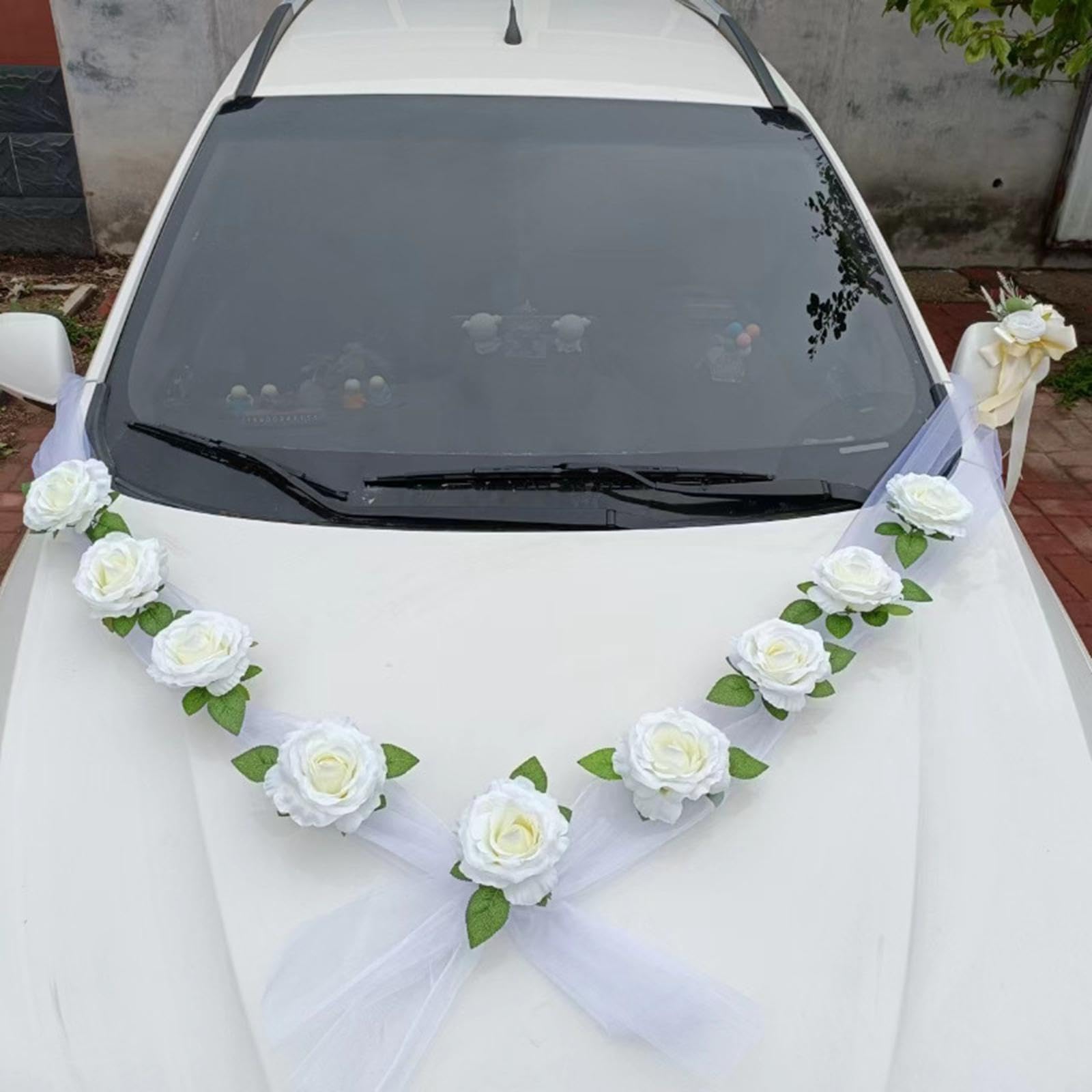3 Set mit Hochzeitsschleifen für Auto, Blumendekoration, DIY, für Zeremonie, Festival, Kirche, Weiß