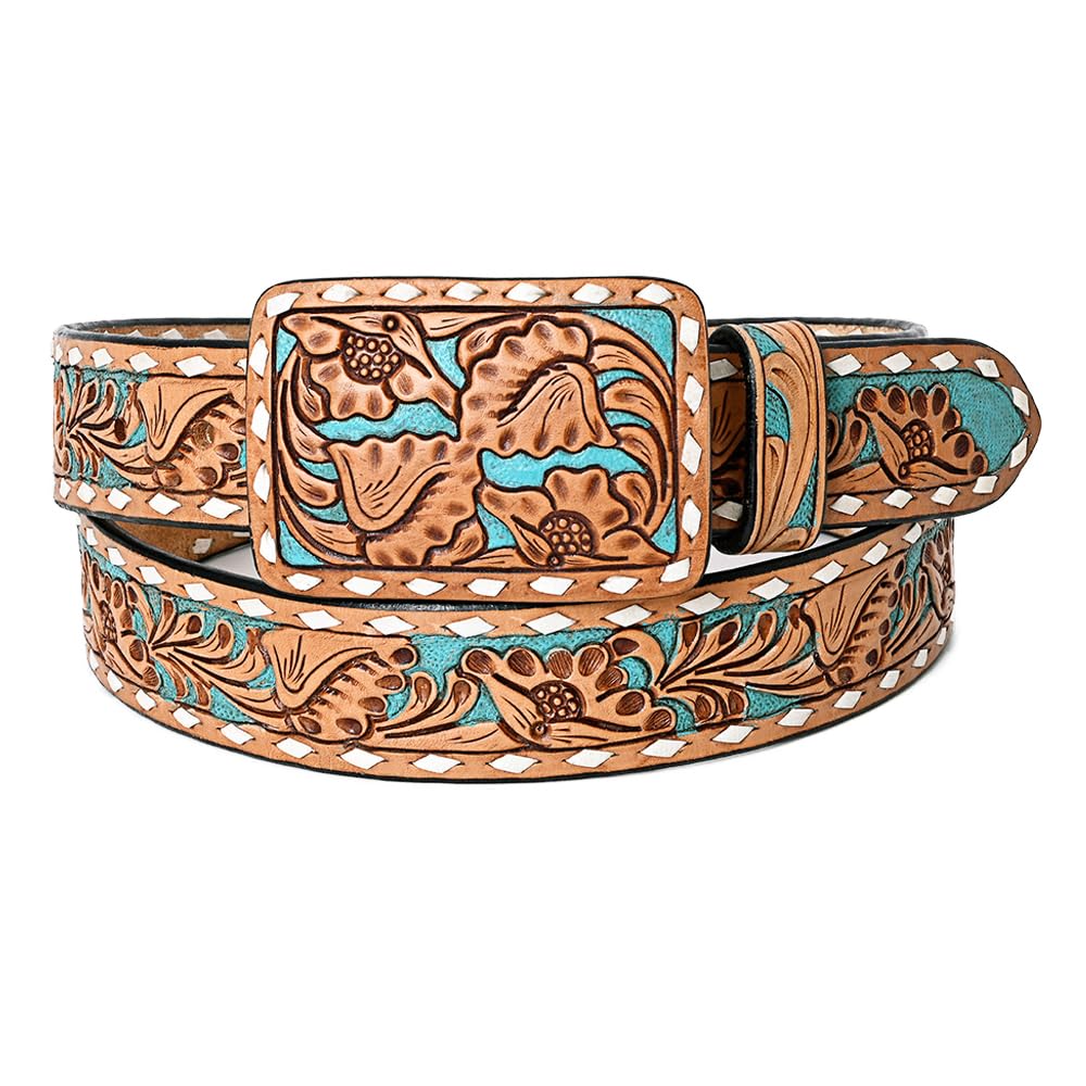 American Darling Beautifully Hand Tooled Tan Genuine American Leather Belt Men and Women Western Belt with Removable Buckle