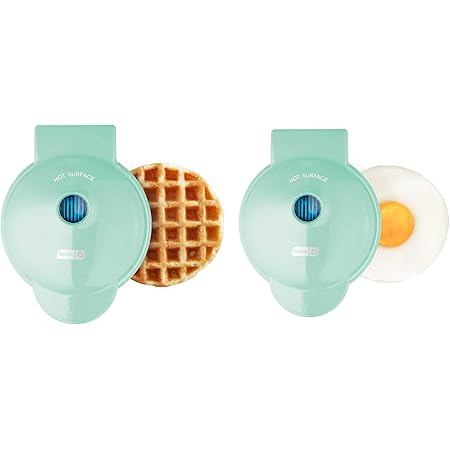 DASH Mini Maker Waffle Maker + Griddle, 2-Pack Griddle + Waffle Iron - Aqua