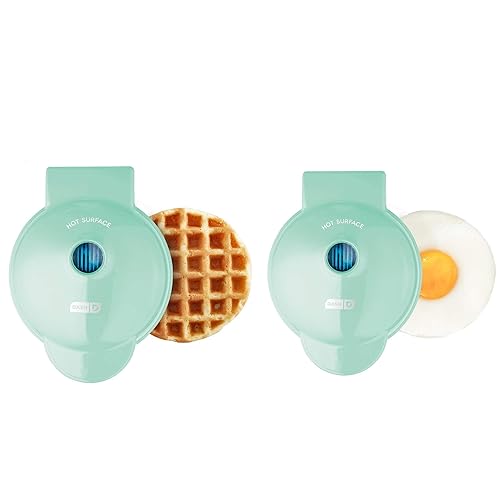 Dash Mini Maker Set - Customized Treat Maker - Supports Multi-Function Cooking - Easy Cleanup and User-Friendly Design - Aqua - Waffle & Griddle Irons