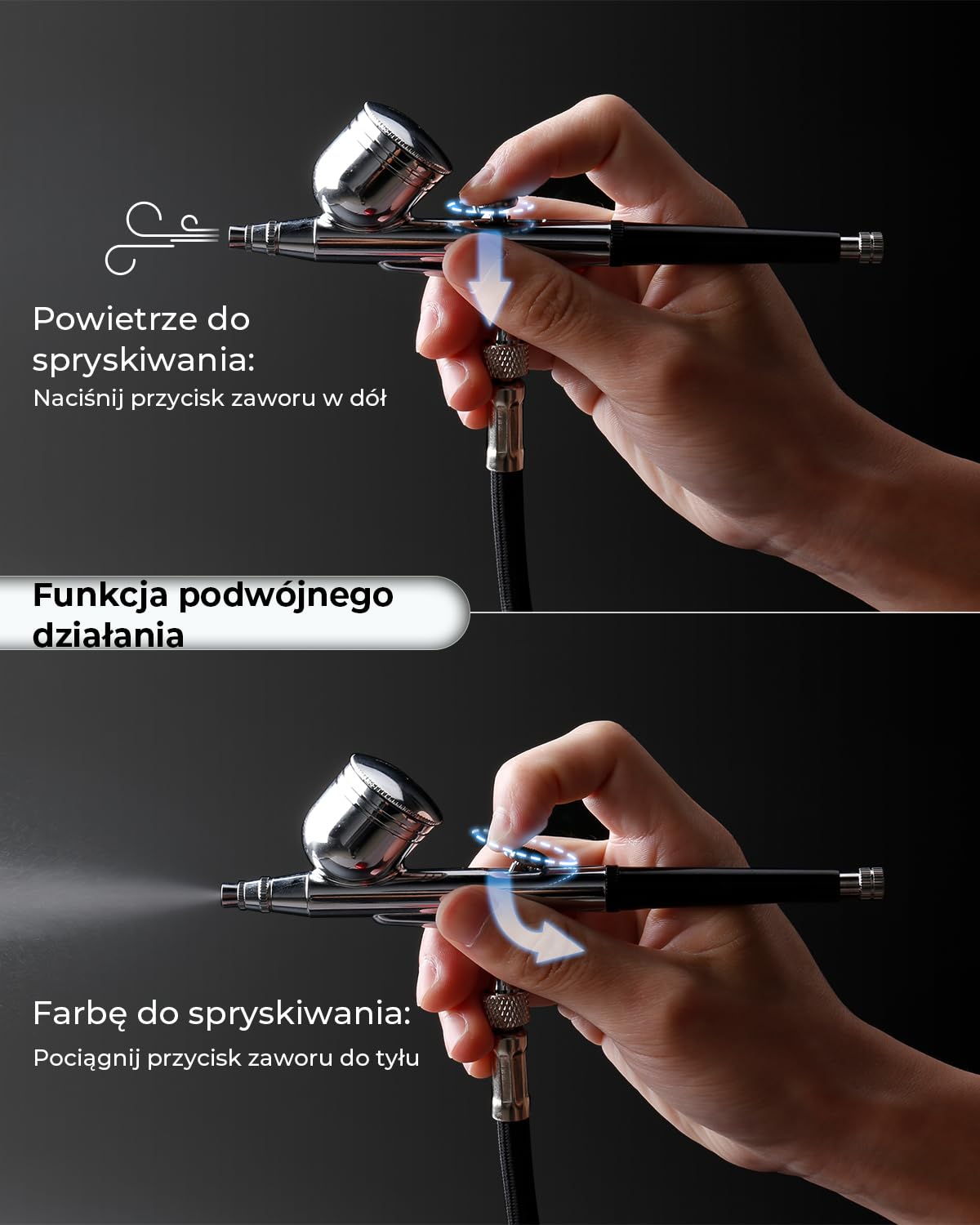 Oasser Bezprzewodowy Zestaw Aerografu z Kompresorem - 1000mAh 70 Min, 3 Poziomy Ciśnienia 2-15 PSI, Automatyczne Wyłączanie, Ochrona Termiczna, Do Modeli/Makijażu/Tatuaży, Czarny