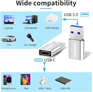 USB auf USB C Adapter 2 Stück3A Schnelles Laden 5Gbps DatenübertragungTyp C Buchse auf USB 3.0 Stecker OTG Adapter für M-ac Book Phone 15 16 17 Series Pad Pro G-alaxy Smartphone Laptop Tablet Silber