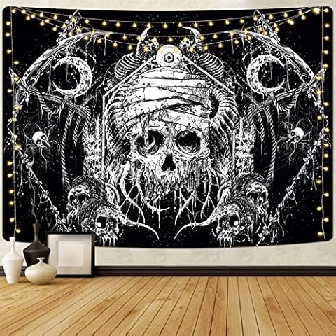 Krelymics Skull Tapestry Gothic Skeleton Tapestry Mystic Eye Tapestries Moon Tapestry Black and White Tapestry Wall Hanging for Bedroom, Living Room(59.1 x 82.7 inches) Cover
