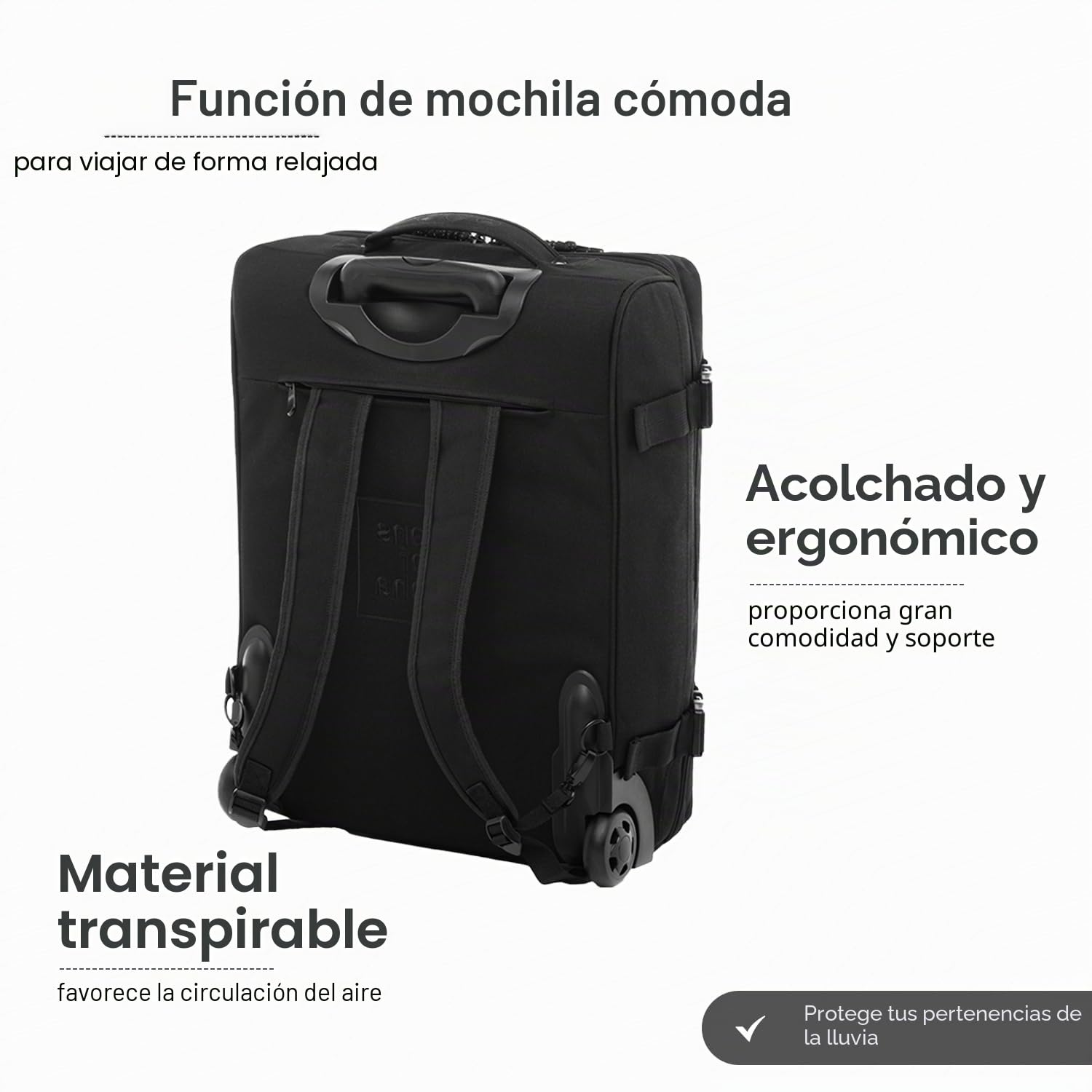 SONS OF ALOHA Mochila para mochileros con Ruedas 3 en 1 - Equipaje de Mano Kane Hybrid Backpack - Equipaje de Cabina con Ruedas, 55 x 40 x 20 cm - Pet Reciclado e Impermeable, Negro