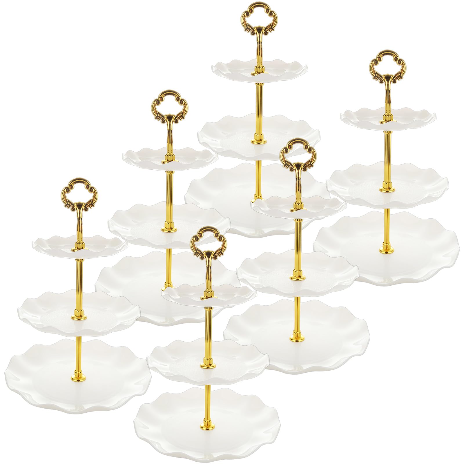 6 Pack 3 Tier Cake Stand White Cake Stand Plastic Afternoon Tea Stands Cup Cake Fruit Dessert Stand Display Cupcake Stand for Wedding, Birthday, Party