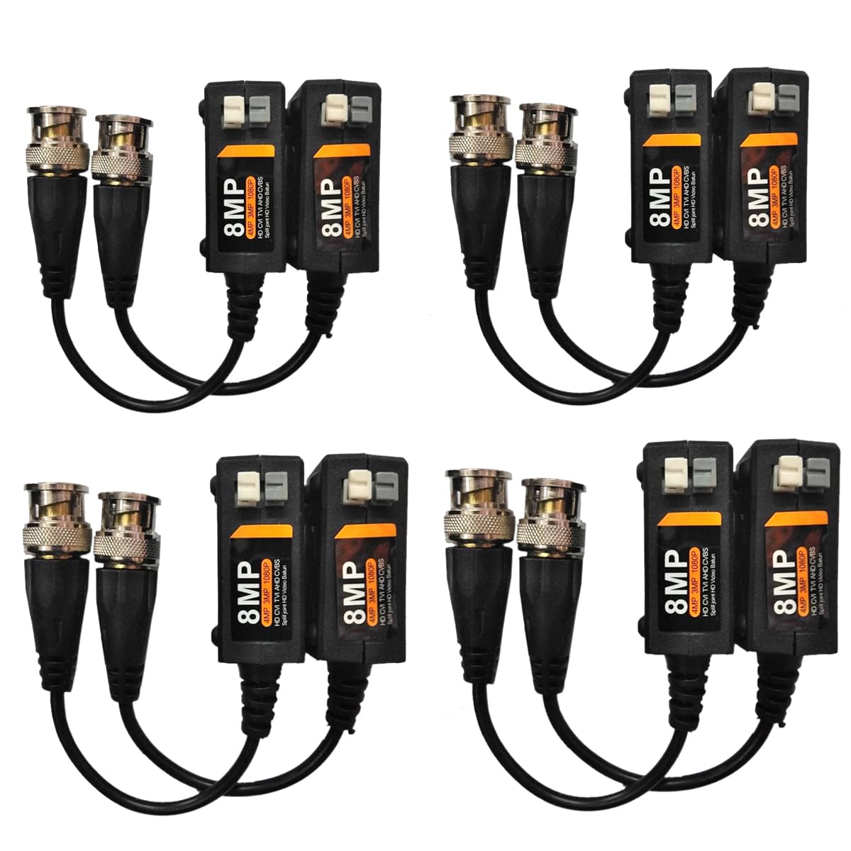 8MP Passive Video Balun Set, Push Terminal CCTV HD TVI CVI AHD BNC UTP Pair for HD Camera, Black BVB8MP (Black) (Pack of 4)-image-48