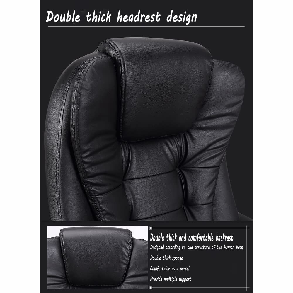 Chaises de Bureau Fauteuil De Direction 74cm de Haut Conception à Double Couche, PU Fauteuil inclinable Business avec Repose Pied Coussin, Portant Poids 200 kg, Noir Fauteuil de Bureau