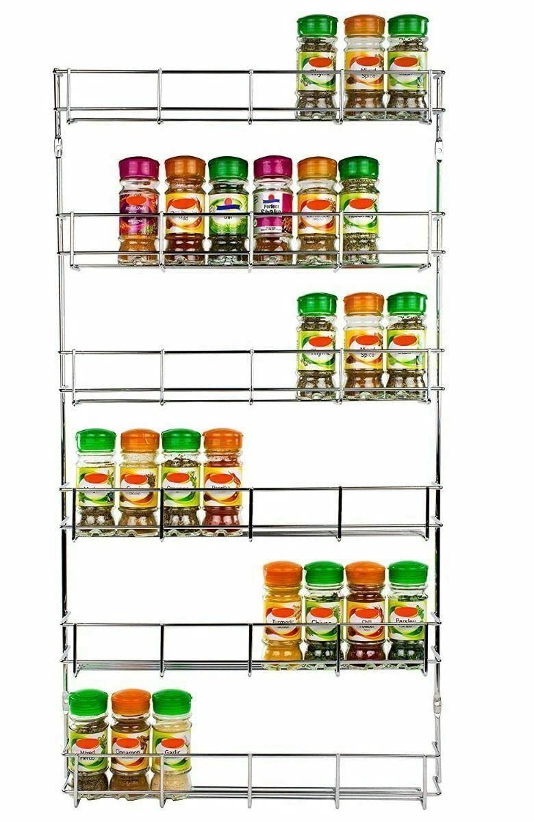 Vivaas 6 Tier Shelves Spice Herb Jar Rack Holder For Kitchen Door Cupboard Storage Chrome 6 Tier Wall Mountable Holds 48 Jars Tiered Jars and Bottles Holder