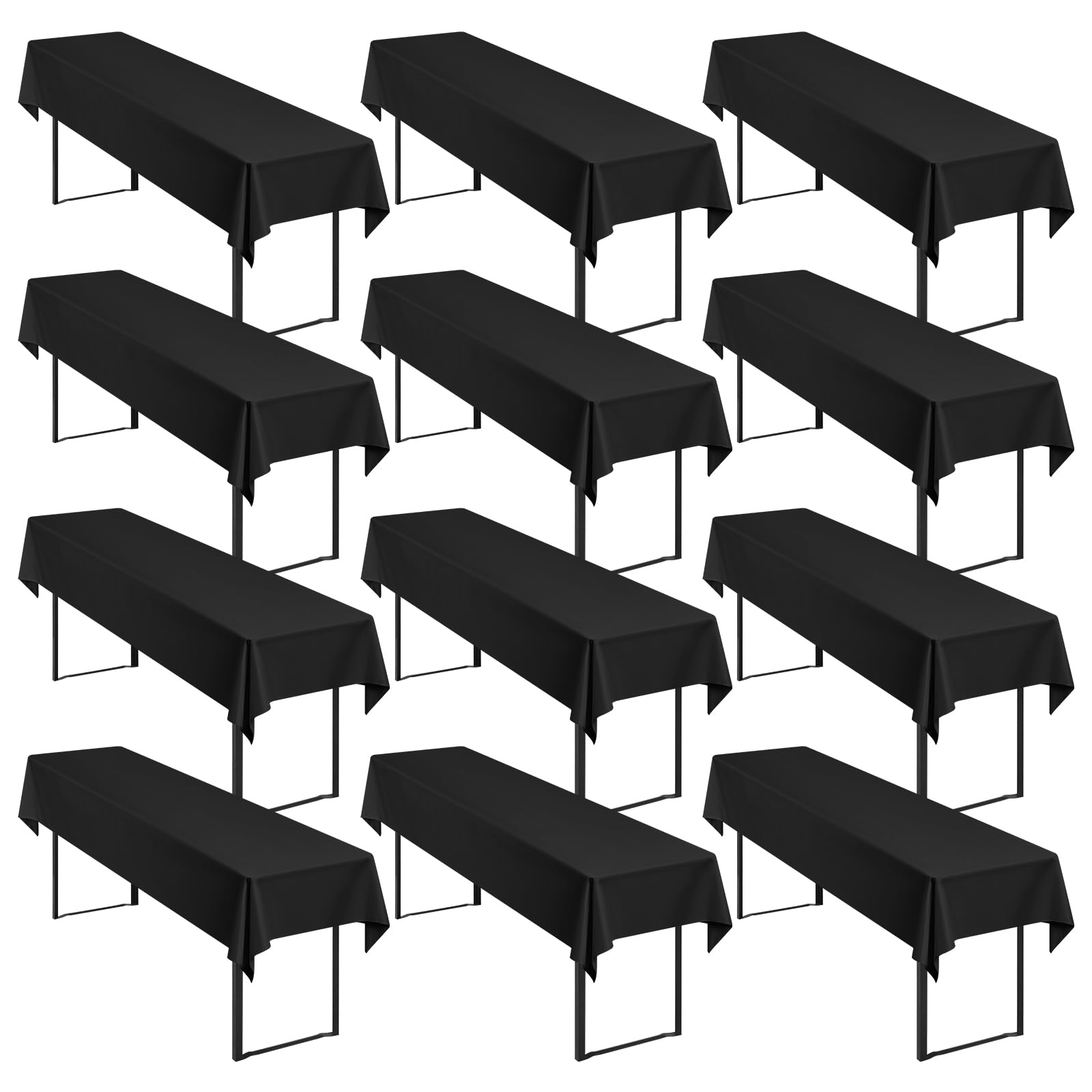 Showgeous Paquete de 12 manteles de Mesa de Cerveza Premium universales para mesas de Cerveza de 50 cm y 70 cm, manteles rectangulares de poliéster de 100 x 250 cm (Negro) | 250 x 100 cm, opaco, lavable, mantel de poliéster para mesas de cerveza de 50 y 7
