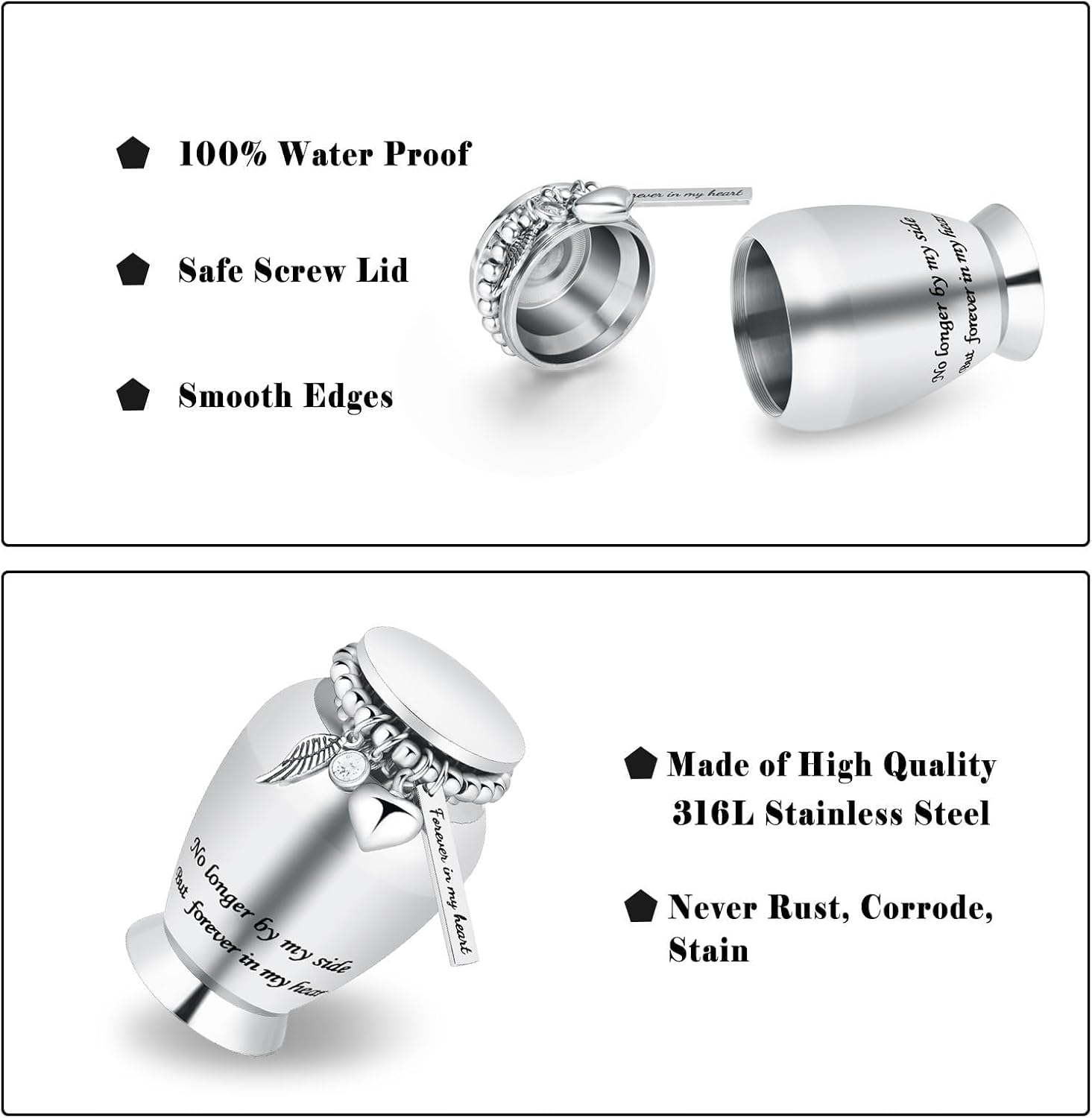 BIAIHQIE No Longer by My Side But Forever in My Heart Stainless Steel Ashes Keepsake Urn Cremation Urns,2
