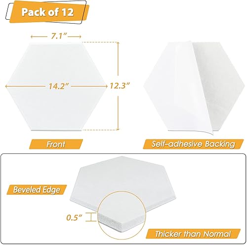 Miniatura 2 de Troystudio Paneles acústicos gruesos autoadhesivos  12 x 12 x 0.5 pulgadas, paquete de 12 paneles hexagonales de absorción de sonido, estudio de