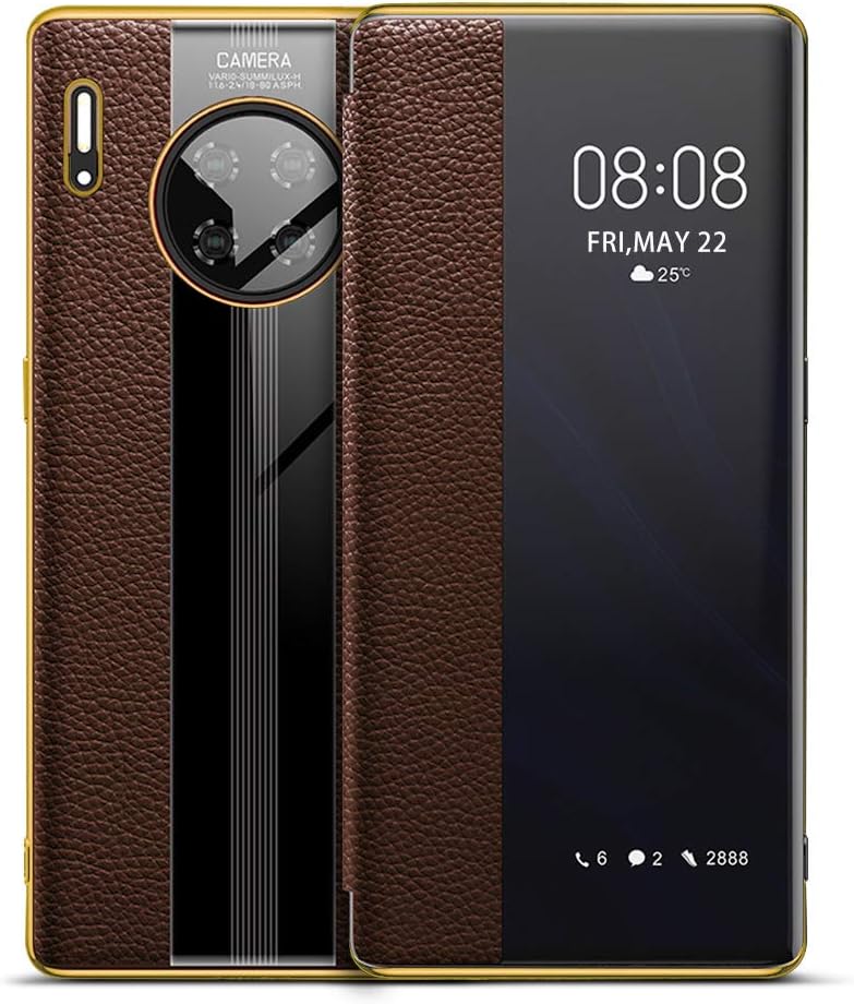 SHUNDA Case for Huawei Mate 30 Pro, Smart View Window Flip Case Auto Wake/Sleep Protective Cover for Huawei Mate 30 Pro 6.53" - Brown