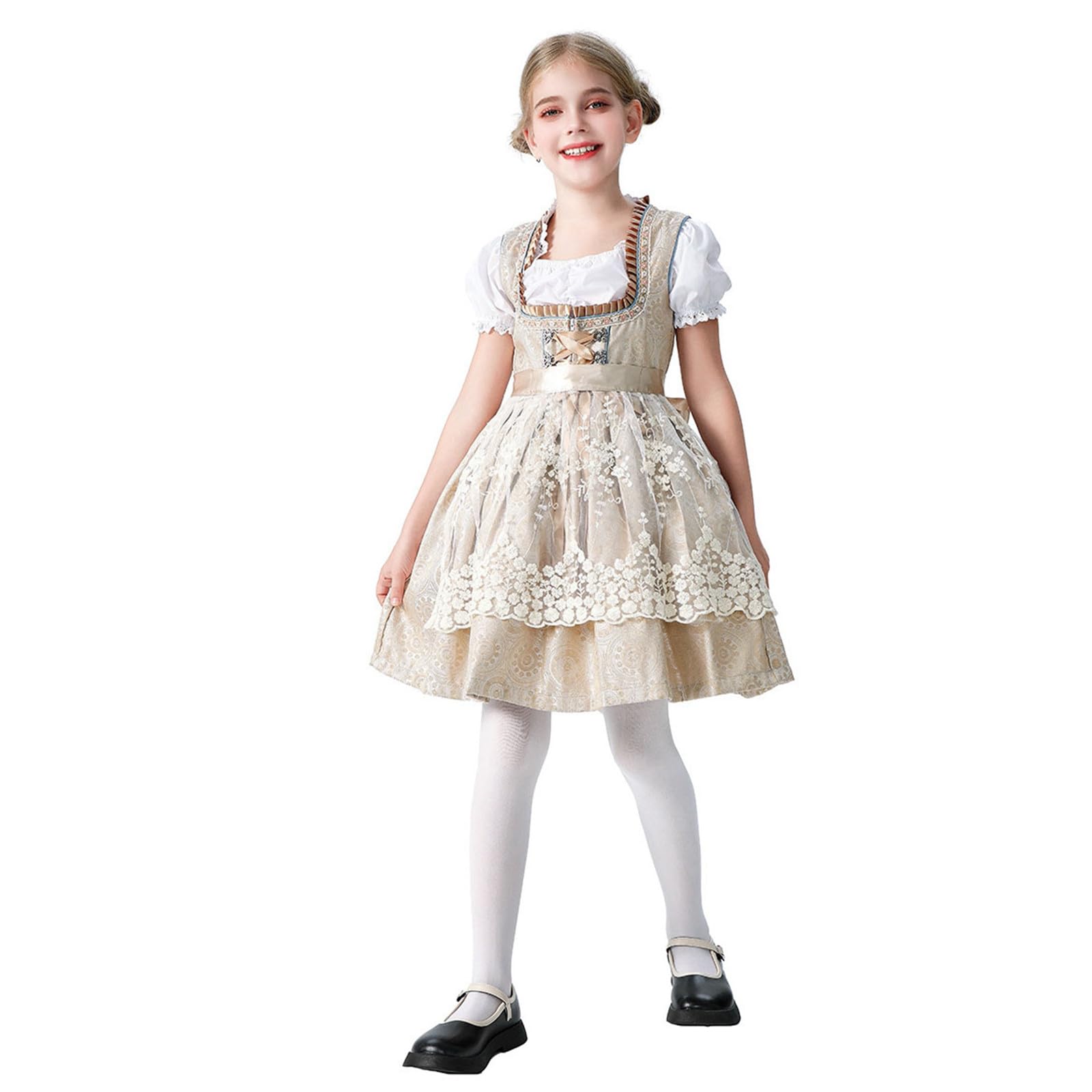 Vestito Tradizionale Bambina Abito Tirolese da Ragazza Bambine Carini Floreali Estivi Casual Tessuto Morbido Confortevole Tenuta con Grembiule in Pizzo a Maniche Corte Festa della Birra per Carnevale